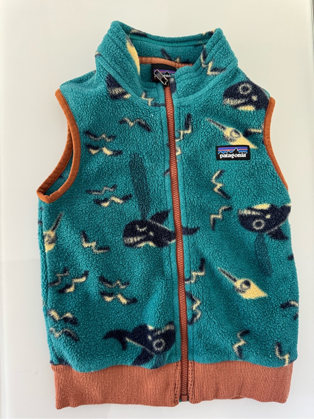 Patagonia Teal Fleece Vest with Rust Trim Size 3T